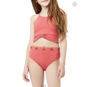 Habitual Girl Youth Tankini Two Piece Swimsuit Dark Pink Size 16 UPF 50+ $54